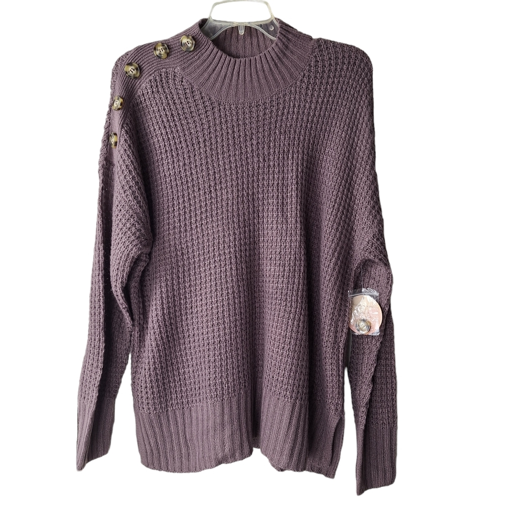 Full Circle Trends 3X‎ Mock-Neck Long Sleeve Open Knit Pullover Sweater Buttons